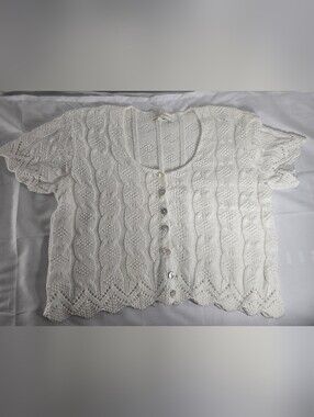 Vintage ID Distinctions Cable Knit Cardigan Sweater Womens Large Cream